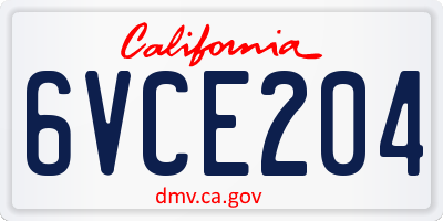 CA license plate 6VCE204