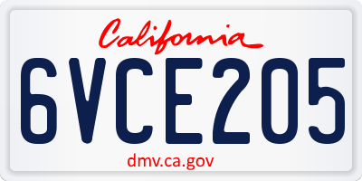 CA license plate 6VCE205