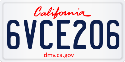 CA license plate 6VCE206