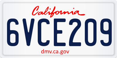 CA license plate 6VCE209