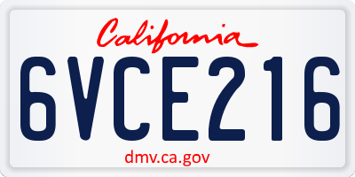 CA license plate 6VCE216