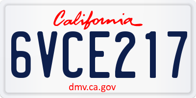 CA license plate 6VCE217
