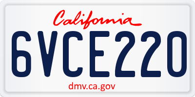 CA license plate 6VCE220