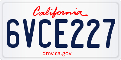 CA license plate 6VCE227