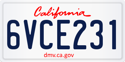 CA license plate 6VCE231