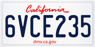 CA license plate 6VCE235