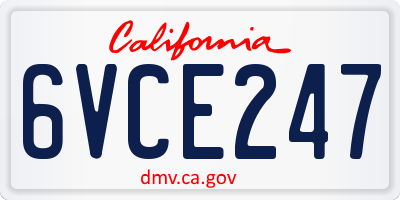 CA license plate 6VCE247