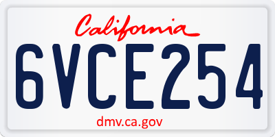 CA license plate 6VCE254
