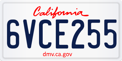 CA license plate 6VCE255