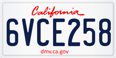 CA license plate 6VCE258