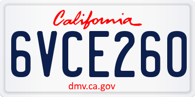 CA license plate 6VCE260