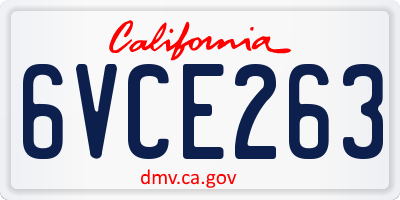 CA license plate 6VCE263