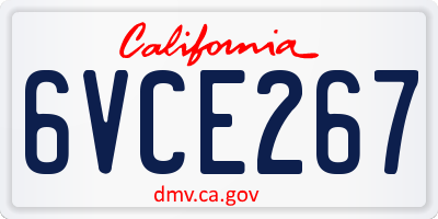 CA license plate 6VCE267