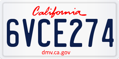 CA license plate 6VCE274