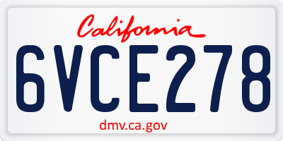 CA license plate 6VCE278