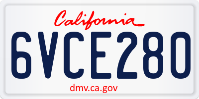 CA license plate 6VCE280