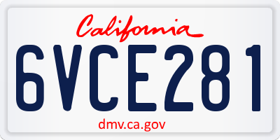 CA license plate 6VCE281