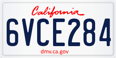 CA license plate 6VCE284