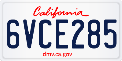 CA license plate 6VCE285