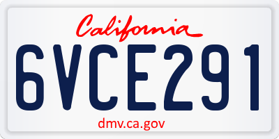 CA license plate 6VCE291
