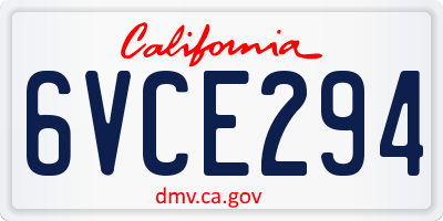 CA license plate 6VCE294