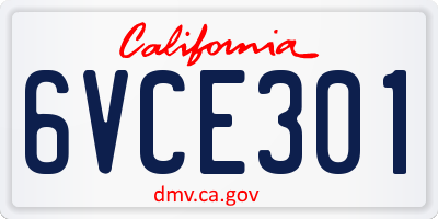 CA license plate 6VCE301