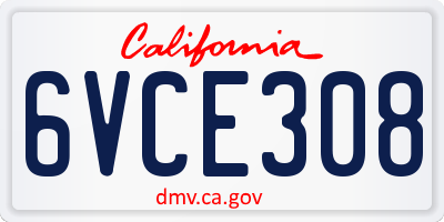 CA license plate 6VCE308