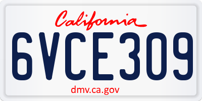 CA license plate 6VCE309