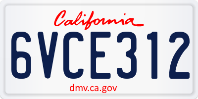 CA license plate 6VCE312