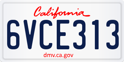 CA license plate 6VCE313