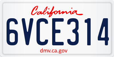 CA license plate 6VCE314