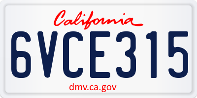 CA license plate 6VCE315