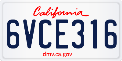 CA license plate 6VCE316