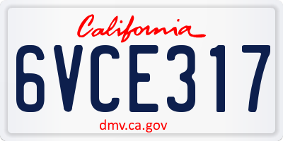 CA license plate 6VCE317