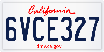 CA license plate 6VCE327