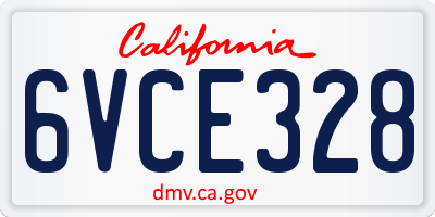 CA license plate 6VCE328