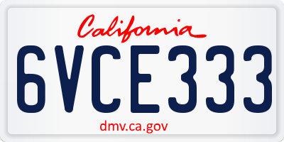 CA license plate 6VCE333