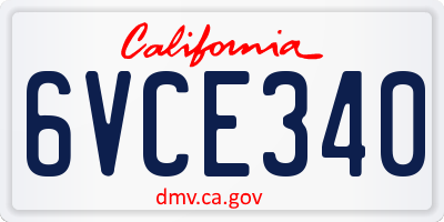 CA license plate 6VCE340