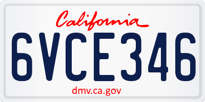 CA license plate 6VCE346