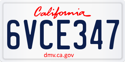 CA license plate 6VCE347