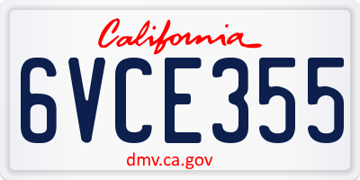 CA license plate 6VCE355