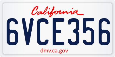 CA license plate 6VCE356