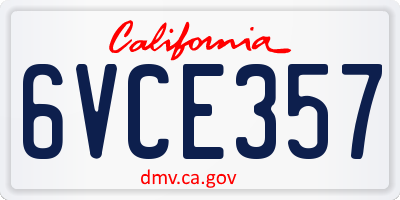 CA license plate 6VCE357