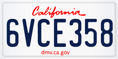 CA license plate 6VCE358