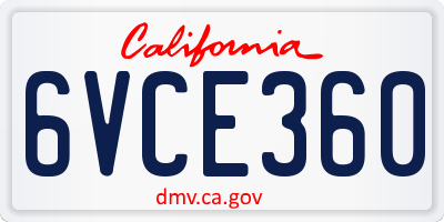CA license plate 6VCE360