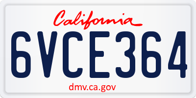 CA license plate 6VCE364