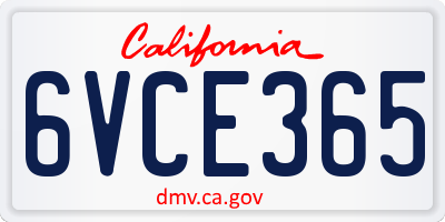 CA license plate 6VCE365
