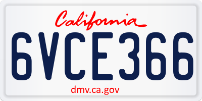 CA license plate 6VCE366