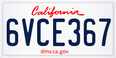 CA license plate 6VCE367