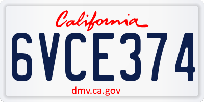 CA license plate 6VCE374